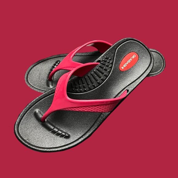 NWOB Okabashi Marina Berry/Black Flip Flops Size M/L 8.5-9 - Picture 1 of 5